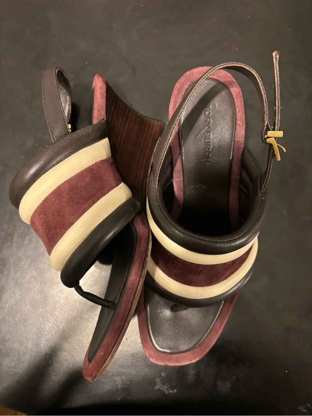 Tory Burch Puffy Wedge Silk Suede Nappa Sandals 6.5